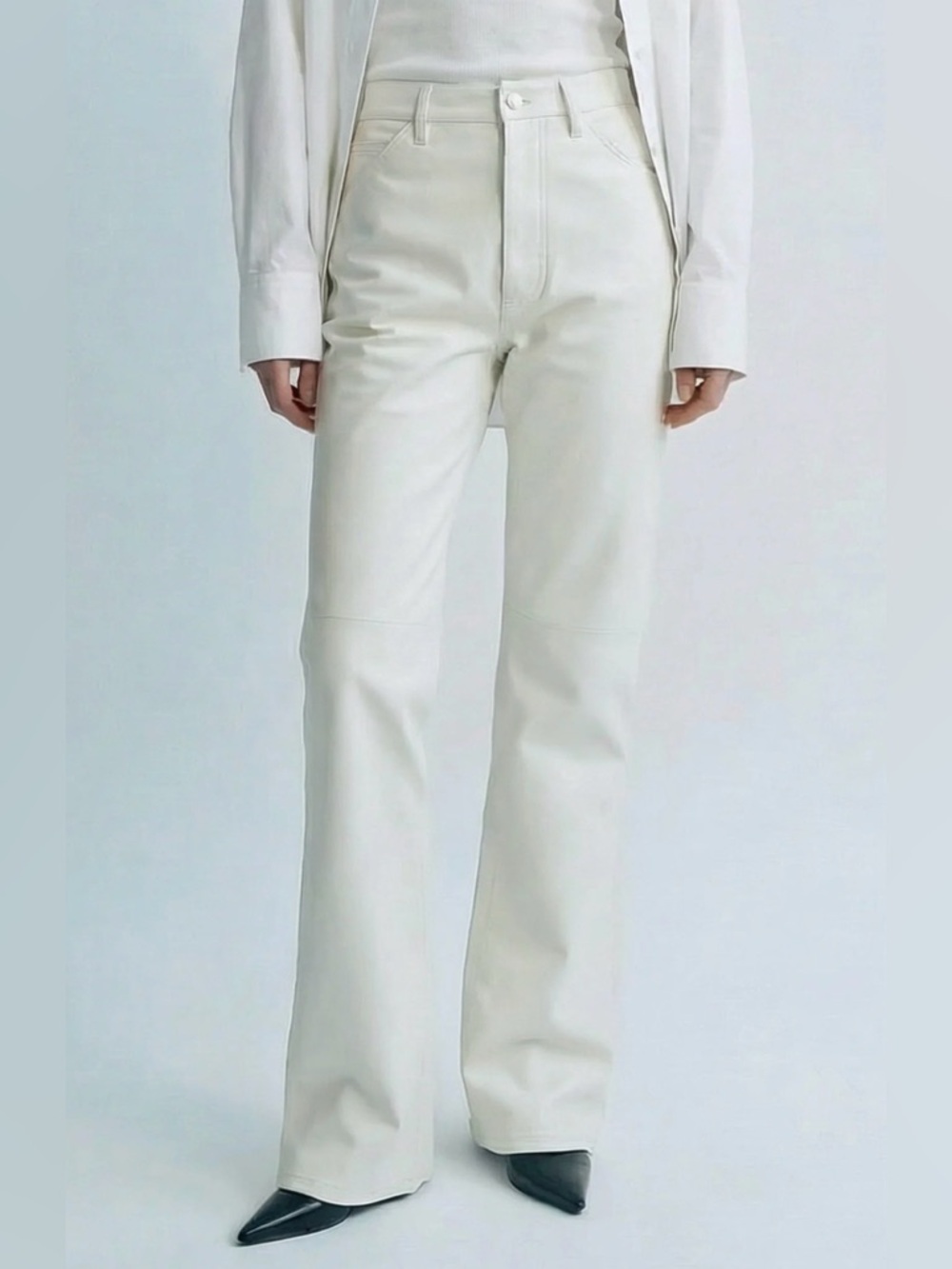 SIMONETT KIKA Faux leather High-Rise Straight Leg Women’s pants in White XS NEW